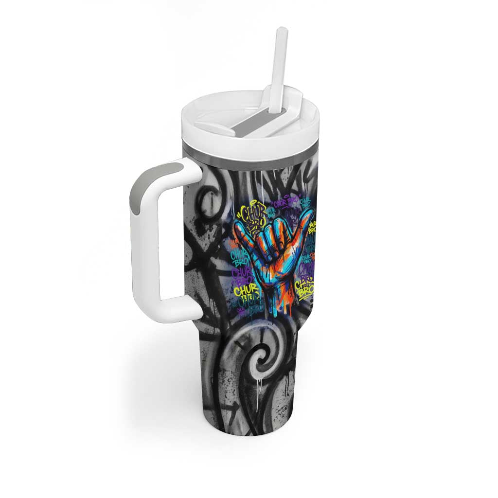 Chur Bro Shaka Sign Tumbler With Handle New Zealand Koru Colorful Graffiti Splash