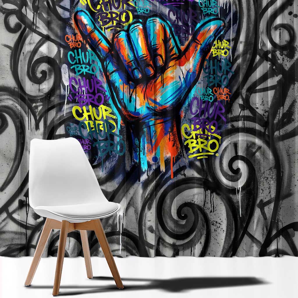 Chur Bro Shaka Sign Window Curtain New Zealand Koru Colorful Graffiti Splash