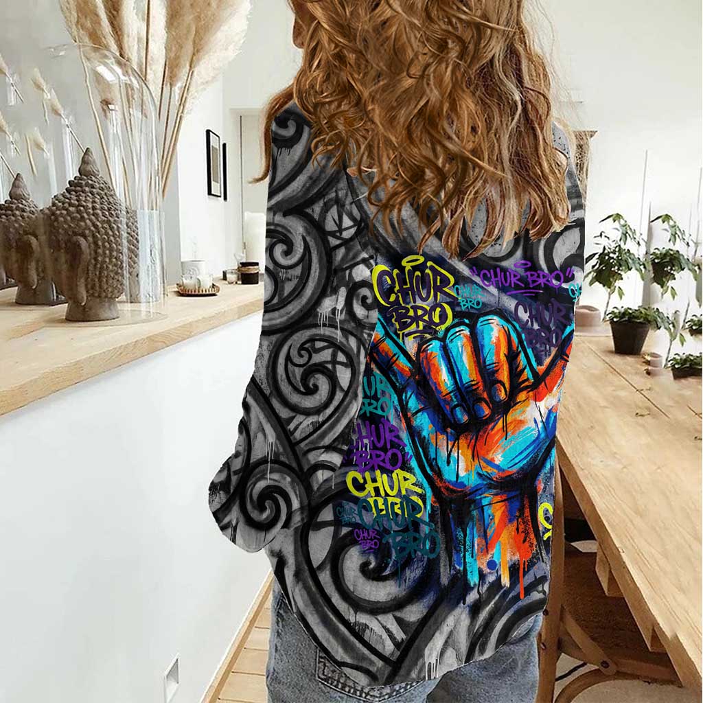Chur Bro Shaka Sign Women Casual Shirt New Zealand Koru Colorful Graffiti Splash TS04 - Polynesian Pride