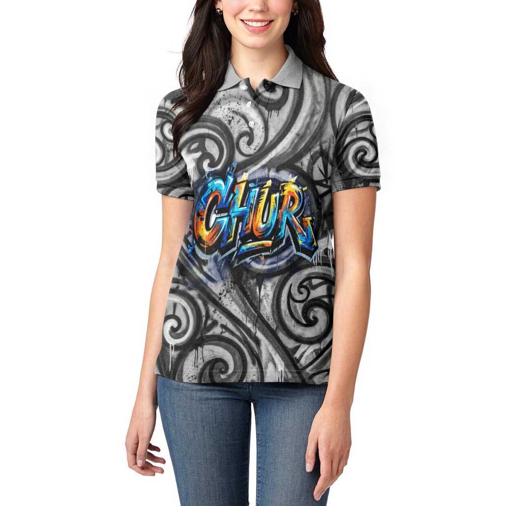 Chur Bro Shaka Sign Women Polo Shirt New Zealand Koru Colorful Graffiti Splash TS04 - Polynesian Pride