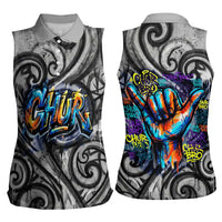 Chur Bro Shaka Sign Women Sleeveless Polo Shirt New Zealand Koru Colorful Graffiti Splash TS04 - Polynesian Pride