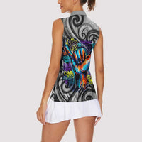 Chur Bro Shaka Sign Women Sleeveless Polo Shirt New Zealand Koru Colorful Graffiti Splash TS04 - Polynesian Pride