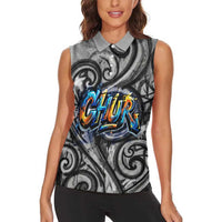 Chur Bro Shaka Sign Women Sleeveless Polo Shirt New Zealand Koru Colorful Graffiti Splash TS04 - Polynesian Pride