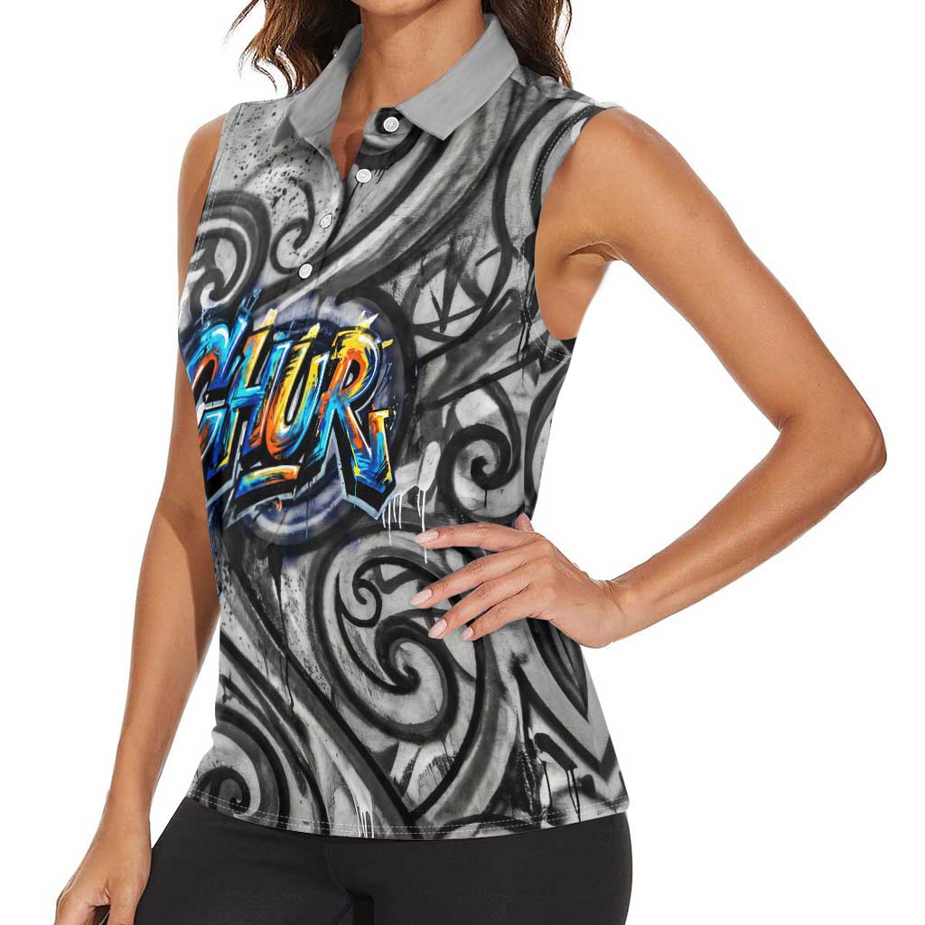 Chur Bro Shaka Sign Women Sleeveless Polo Shirt New Zealand Koru Colorful Graffiti Splash TS04 - Polynesian Pride