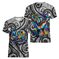Chur Bro Shaka Sign Women V-Neck T-Shirt New Zealand Koru Colorful Graffiti Splash TS04 - Polynesian Pride