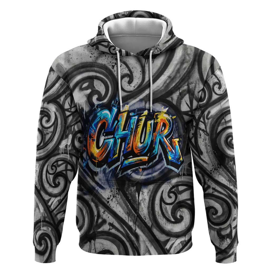 Chur Bro Shaka Sign Zip Hoodie New Zealand Koru Colorful Graffiti Splash