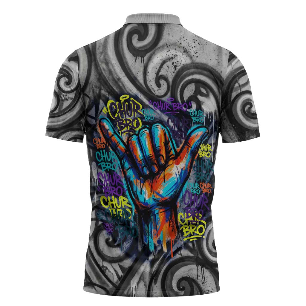 Chur Bro Shaka Sign Zipper Polo Shirt New Zealand Koru Colorful Graffiti Splash TS04 - Polynesian Pride