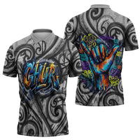 Chur Bro Shaka Sign Zipper Polo Shirt New Zealand Koru Colorful Graffiti Splash TS04 - Polynesian Pride