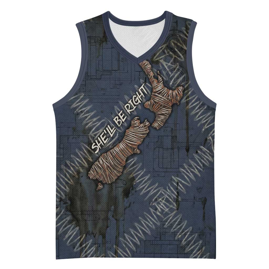 New Zealand She’ll Be Right Basketball Jersey NZ Slang No. 8 Wire Map Pattern