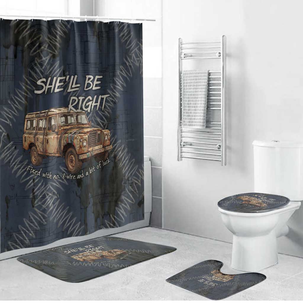 New Zealand She’ll Be Right Bathroom Set NZ Slang No. 8 Wire Map Pattern