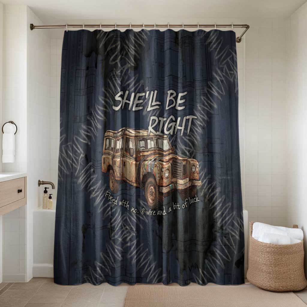 New Zealand She’ll Be Right Bathroom Set NZ Slang No. 8 Wire Map Pattern