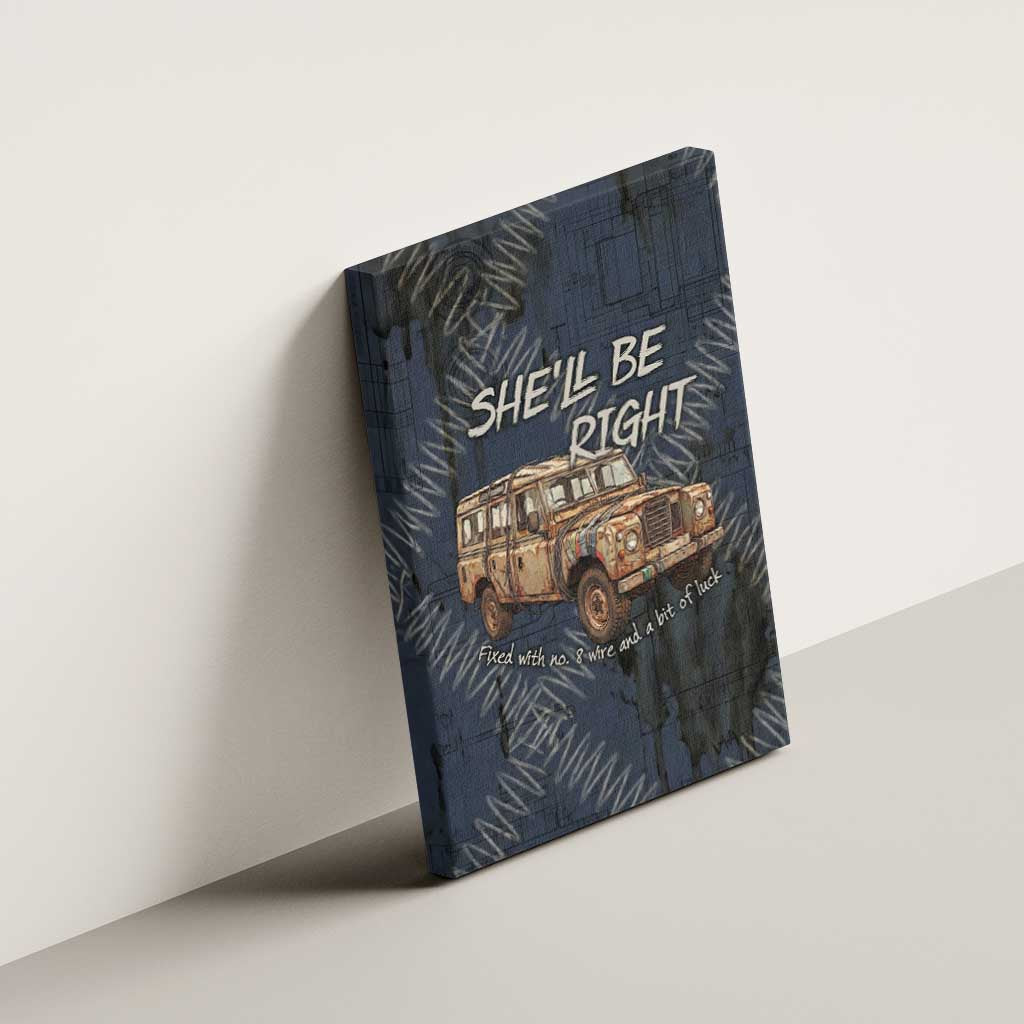 New Zealand She’ll Be Right Canvas Wall Art NZ Slang No. 8 Wire Map Pattern