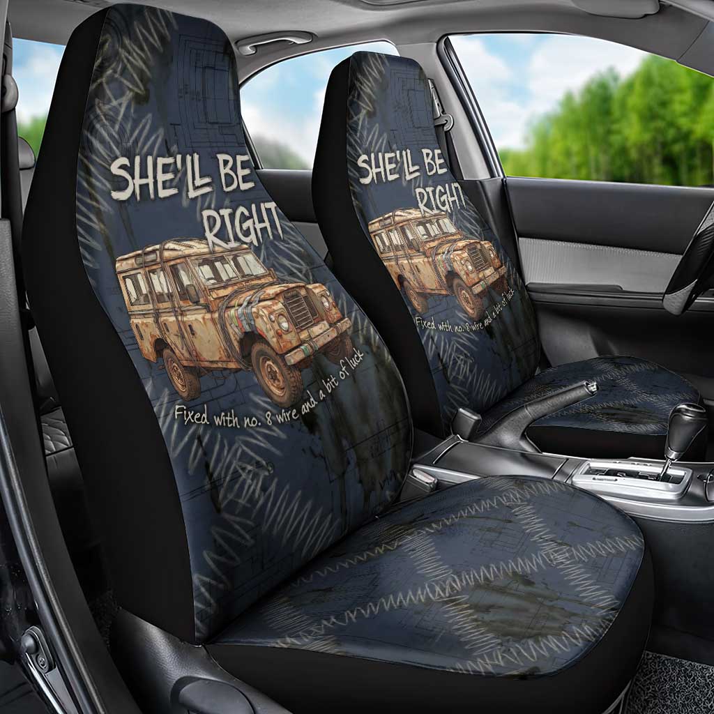 New Zealand She’ll Be Right Car Seat Cover NZ Slang No. 8 Wire Map Pattern