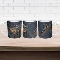 New Zealand She’ll Be Right Ceramic Mug NZ Slang No. 8 Wire Map Pattern
