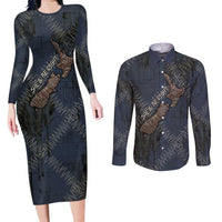 New Zealand She’ll Be Right Couples Matching Long Sleeve Bodycon Dress and Long Sleeve Button Shirt NZ Slang No. 8 Wire Map Pattern