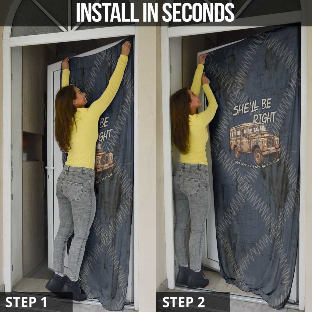 New Zealand She’ll Be Right Door Cover NZ Slang No. 8 Wire Map Pattern