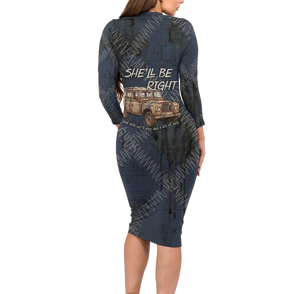 New Zealand She’ll Be Right Family Matching Long Sleeve Bodycon Dress and Hawaiian Shirt NZ Slang No. 8 Wire Map Pattern TS04 - Polynesian Pride