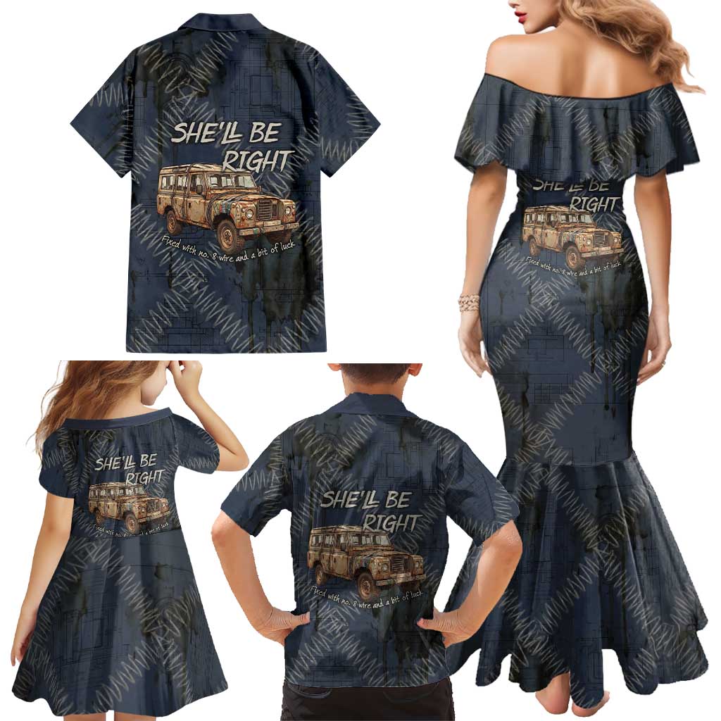 New Zealand She’ll Be Right Family Matching Mermaid Dress and Hawaiian Shirt NZ Slang No. 8 Wire Map Pattern TS04 - Polynesian Pride