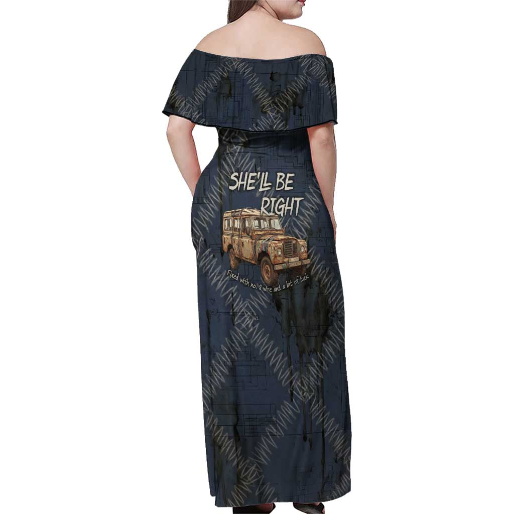 New Zealand She’ll Be Right Family Matching Off Shoulder Maxi Dress and Hawaiian Shirt NZ Slang No. 8 Wire Map Pattern TS04 - Polynesian Pride