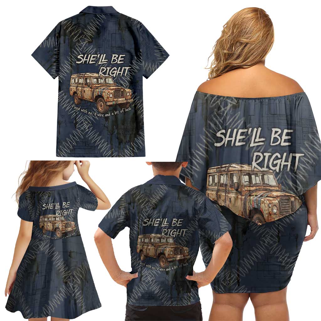 New Zealand She’ll Be Right Family Matching Off Shoulder Short Dress and Hawaiian Shirt NZ Slang No. 8 Wire Map Pattern TS04 - Polynesian Pride