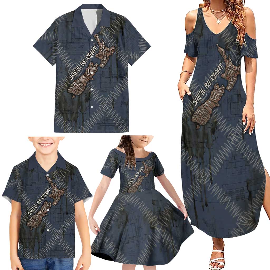 New Zealand She’ll Be Right Family Matching Summer Maxi Dress and Hawaiian Shirt NZ Slang No. 8 Wire Map Pattern TS04 - Polynesian Pride