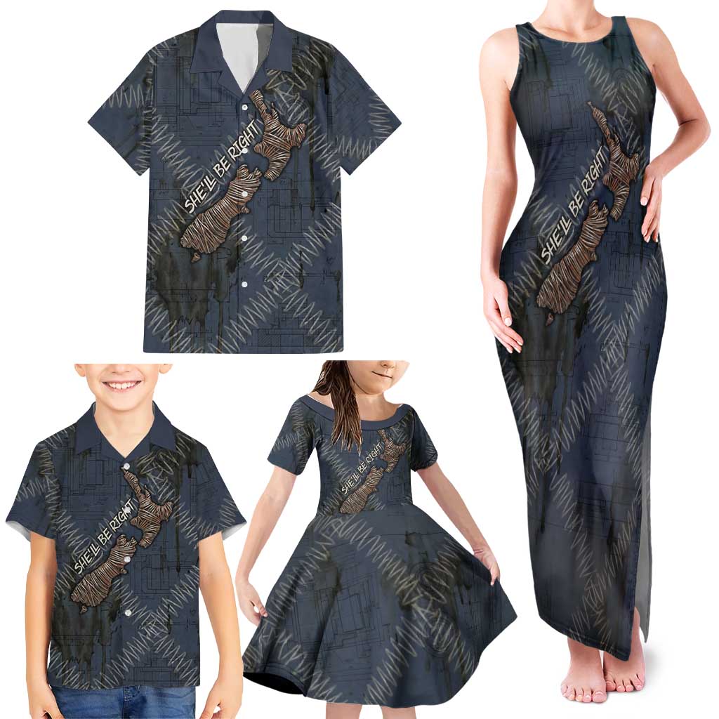 New Zealand She’ll Be Right Family Matching Tank Maxi Dress and Hawaiian Shirt NZ Slang No. 8 Wire Map Pattern TS04 - Polynesian Pride