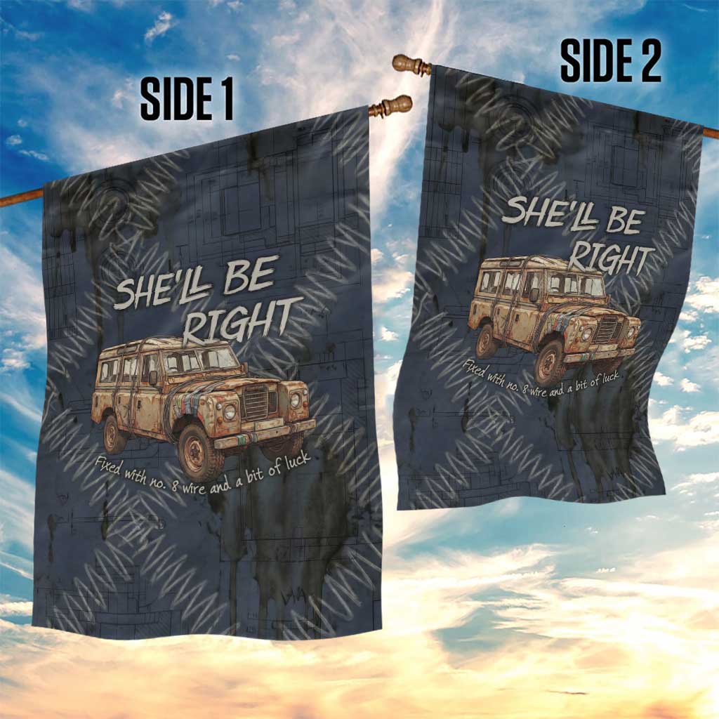 New Zealand She’ll Be Right Garden Flag NZ Slang No. 8 Wire Map Pattern