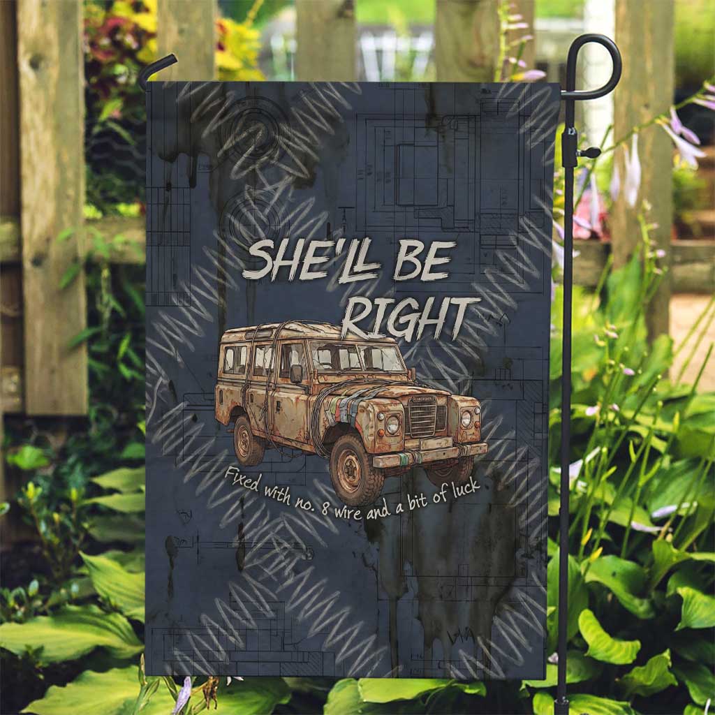New Zealand She’ll Be Right Garden Flag NZ Slang No. 8 Wire Map Pattern