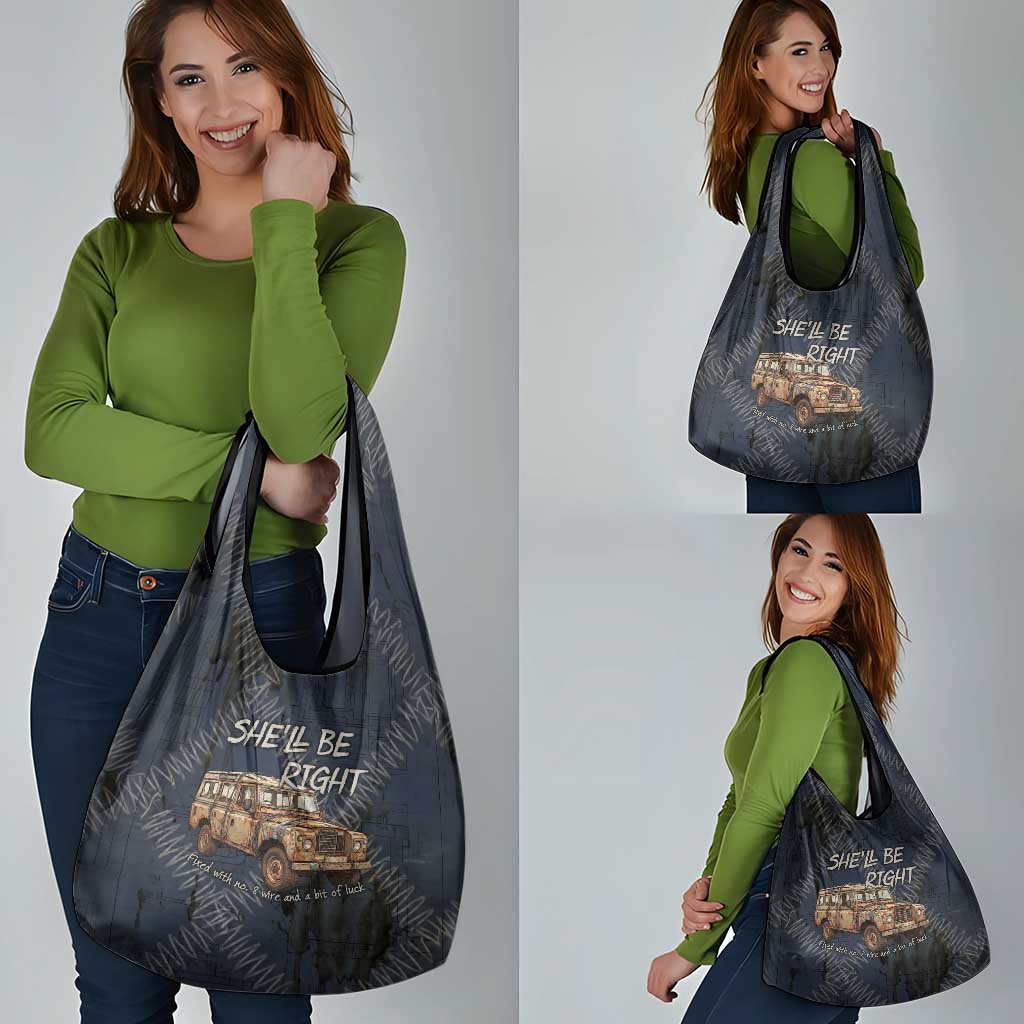 New Zealand She’ll Be Right Grocery Bag NZ Slang No. 8 Wire Map Pattern