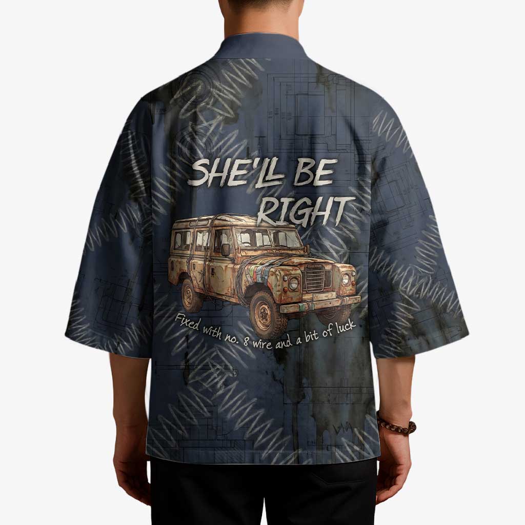 New Zealand She’ll Be Right Kimono NZ Slang No. 8 Wire Map Pattern