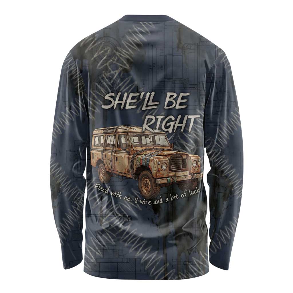New Zealand She’ll Be Right Long Sleeve Shirt NZ Slang No. 8 Wire Map Pattern