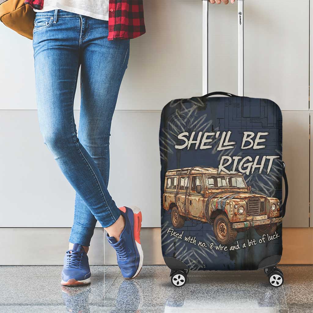 New Zealand She’ll Be Right Luggage Cover NZ Slang No. 8 Wire Map Pattern