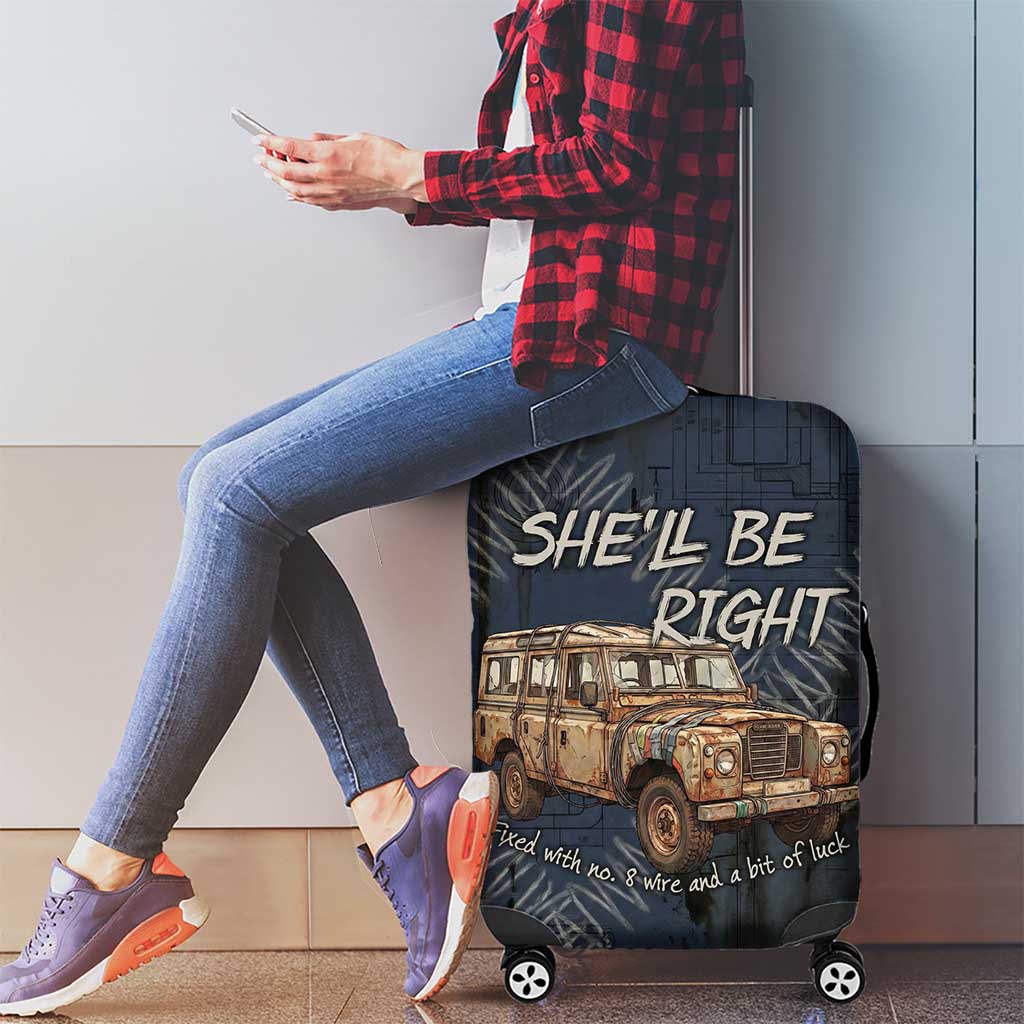 New Zealand She’ll Be Right Luggage Cover NZ Slang No. 8 Wire Map Pattern