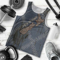 New Zealand She’ll Be Right Men Tank Top NZ Slang No. 8 Wire Map Pattern