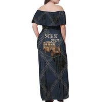 New Zealand She’ll Be Right Off Shoulder Maxi Dress NZ Slang No. 8 Wire Map Pattern TS04 - Polynesian Pride
