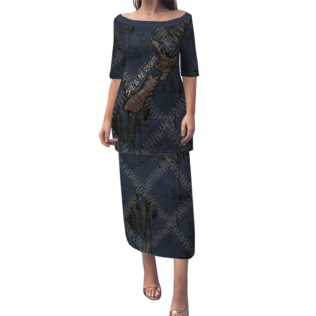 New Zealand She’ll Be Right Puletasi NZ Slang No. 8 Wire Map Pattern