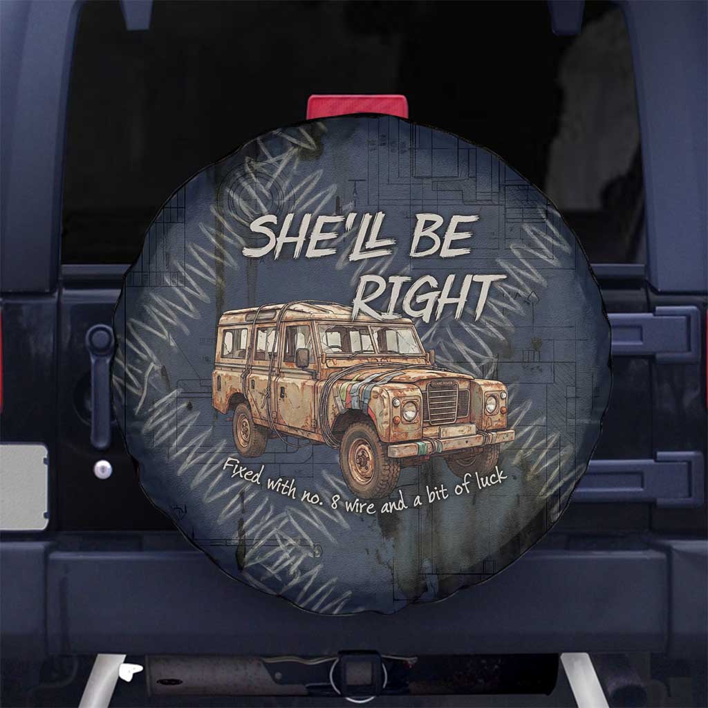 New Zealand She’ll Be Right Spare Tire Cover NZ Slang No. 8 Wire Map Pattern