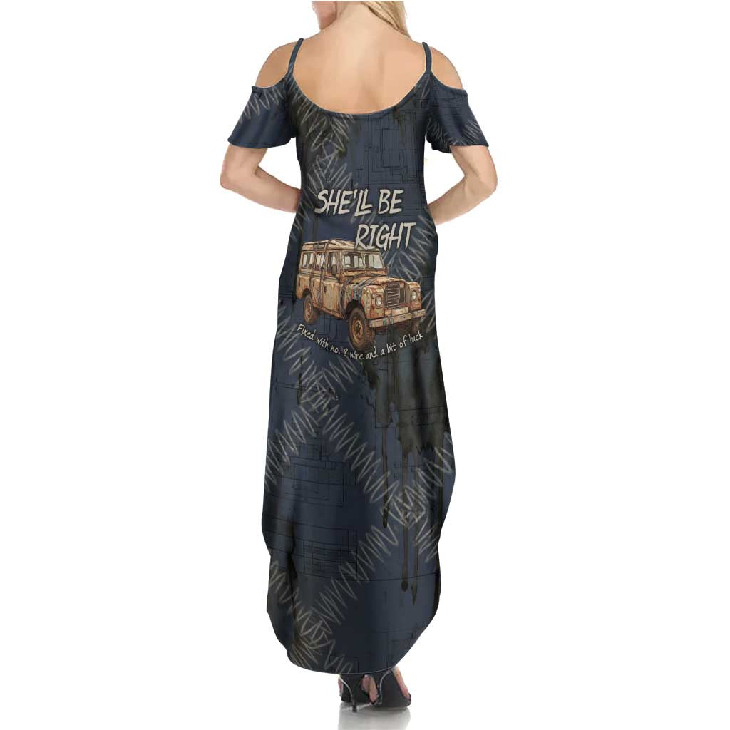 New Zealand She’ll Be Right Summer Maxi Dress NZ Slang No. 8 Wire Map Pattern
