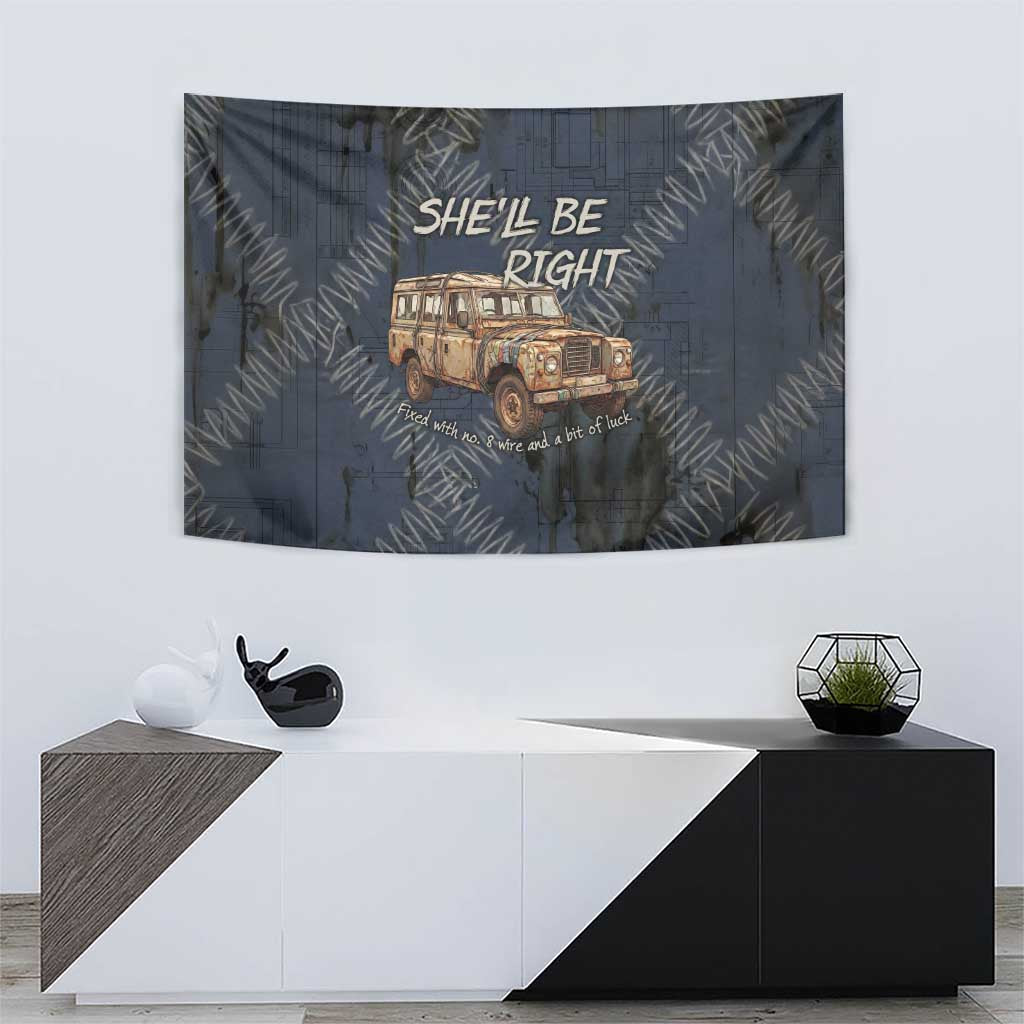 New Zealand She’ll Be Right Tapestry NZ Slang No. 8 Wire Map Pattern