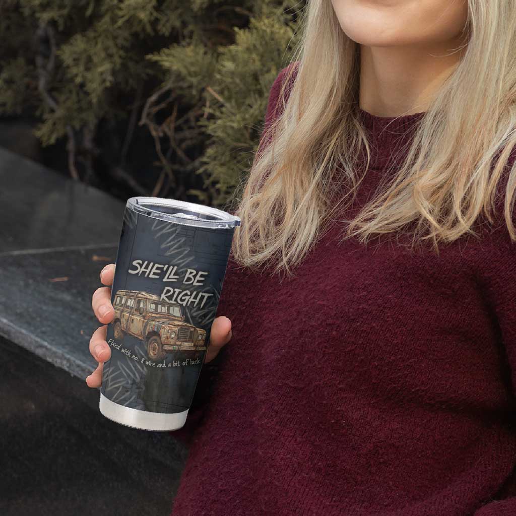 New Zealand She’ll Be Right Tumbler Cup NZ Slang No. 8 Wire Map Pattern