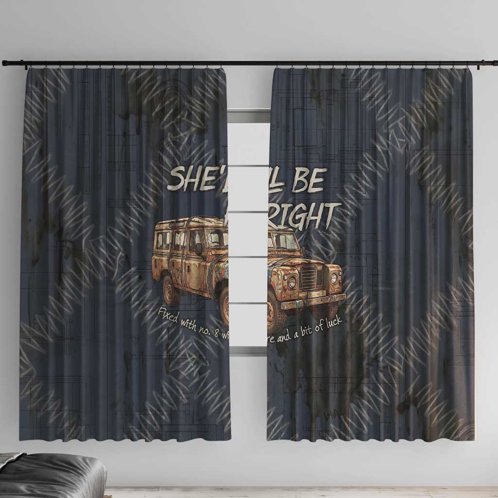 New Zealand She’ll Be Right Window Curtain NZ Slang No. 8 Wire Map Pattern