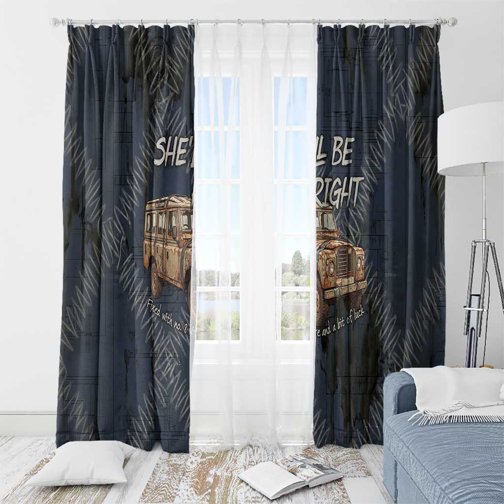 New Zealand She’ll Be Right Window Curtain NZ Slang No. 8 Wire Map Pattern