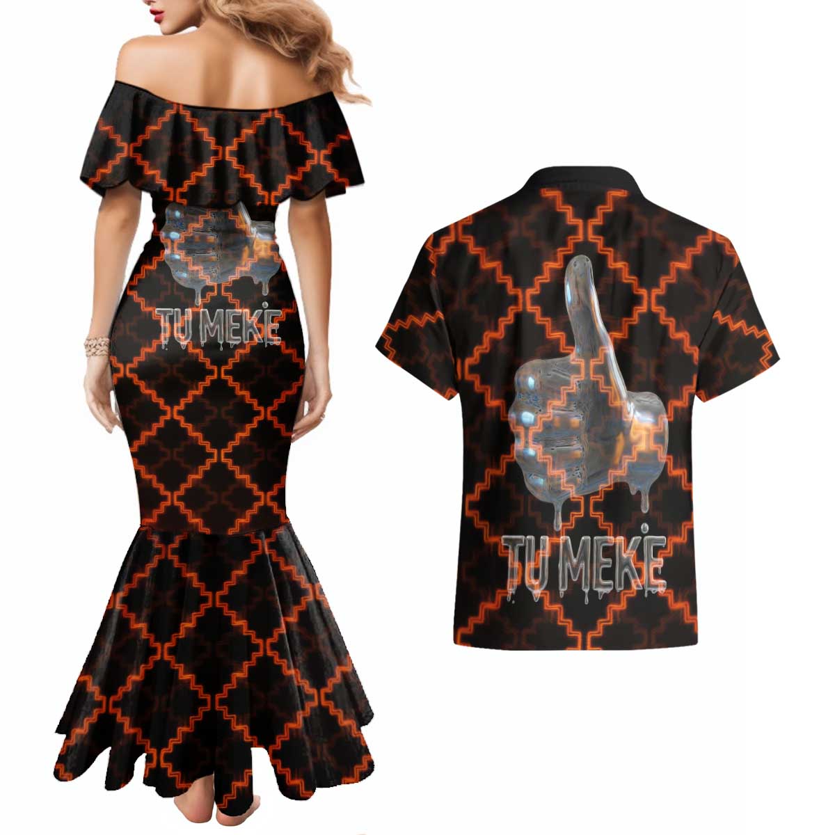 Tu Meke Maori New Zealand Slang Couples Matching Mermaid Dress and Hawaiian Shirt with Glow Neon Step Style TS04 - Polynesian Pride