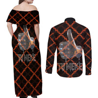 Tu Meke Maori New Zealand Slang Couples Matching Off Shoulder Maxi Dress and Long Sleeve Button Shirt with Glow Neon Step Style TS04 - Polynesian Pride