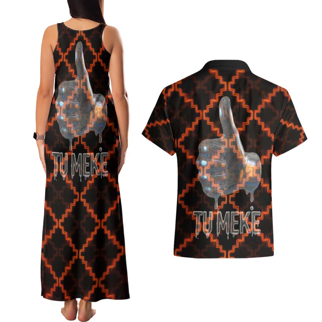 Tu Meke Maori New Zealand Slang Couples Matching Tank Maxi Dress and Hawaiian Shirt with Glow Neon Step Style TS04 - Polynesian Pride