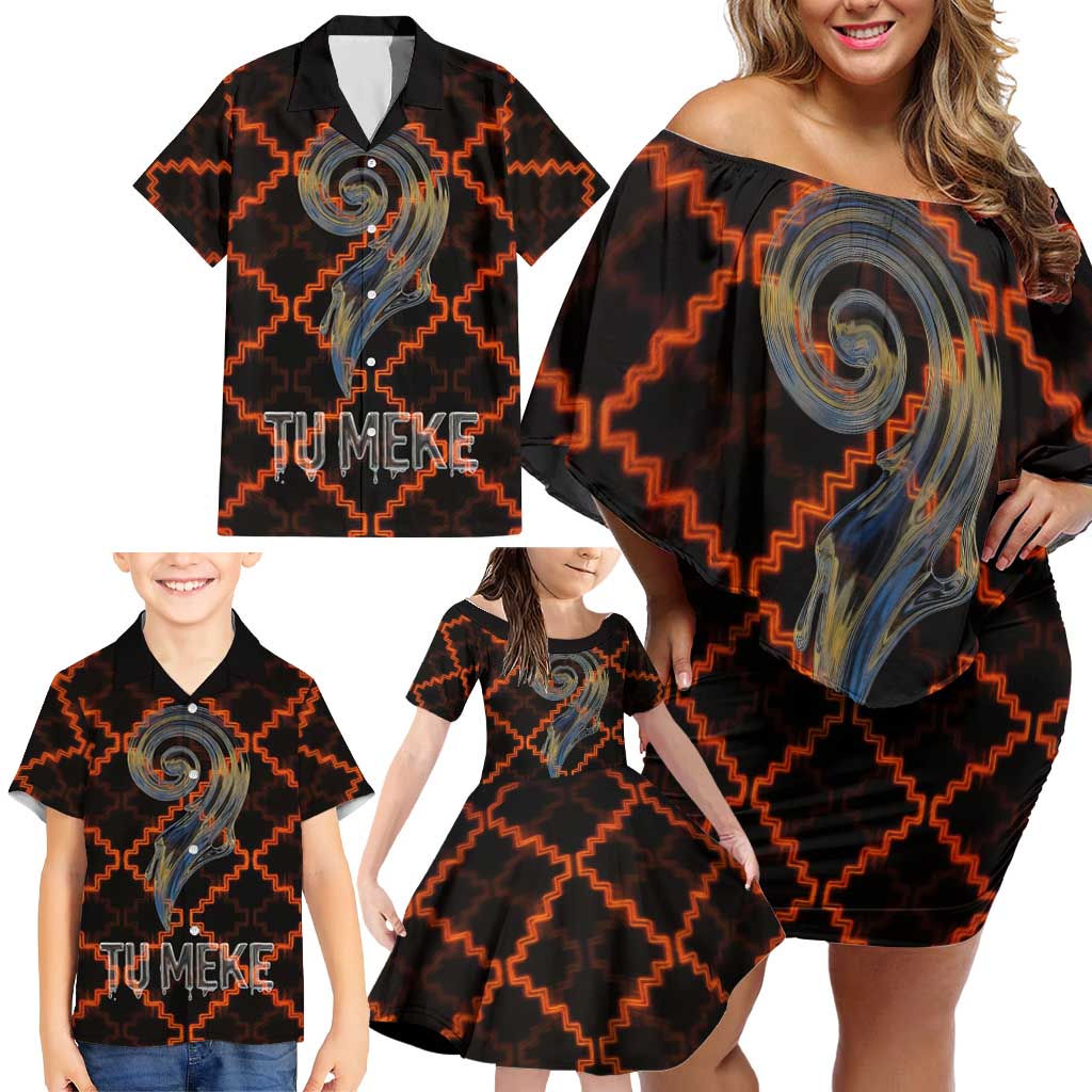 Tu Meke Maori New Zealand Slang Family Matching Off Shoulder Short Dress and Hawaiian Shirt with Glow Neon Step Style TS04 - Polynesian Pride