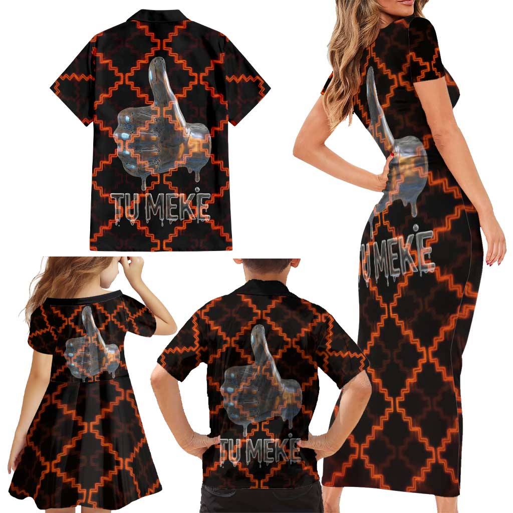 Tu Meke Maori New Zealand Slang Family Matching Short Sleeve Bodycon Dress and Hawaiian Shirt with Glow Neon Step Style TS04 - Polynesian Pride