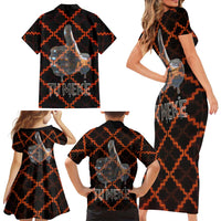 Tu Meke Maori New Zealand Slang Family Matching Short Sleeve Bodycon Dress and Hawaiian Shirt with Glow Neon Step Style TS04 - Polynesian Pride