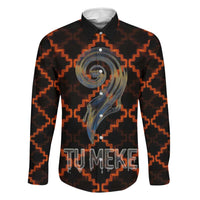 Tu Meke Maori New Zealand Slang Family Matching Summer Maxi Dress and Hawaiian Shirt with Glow Neon Step Style TS04 Dad's Shirt - Long Sleeve Black Orange - Polynesian Pride