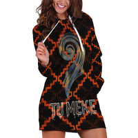 Tu Meke Maori New Zealand Slang Hoodie Dress with Glow Neon Step Style TS04 Black Orange - Polynesian Pride